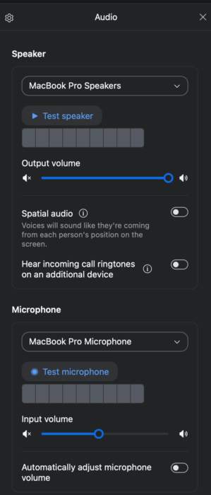 Audio setting menu 1